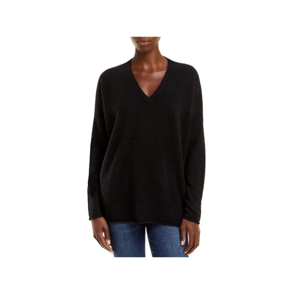 Designer Brand Womens Black Cashmere Long Sleeve V Neck Wear To Work Sweater M